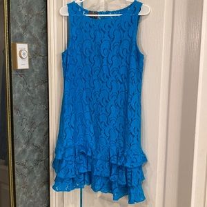 Muse sz 12 peacock blue dress w ruffled flounce hem